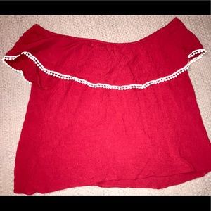 Red off the shoulder flowy top